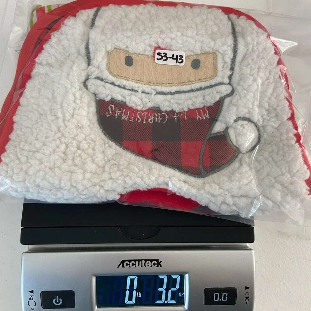 NWOT EUC Chick Pea baby first Christmas Santa plaid one size bibs hat bundle set
